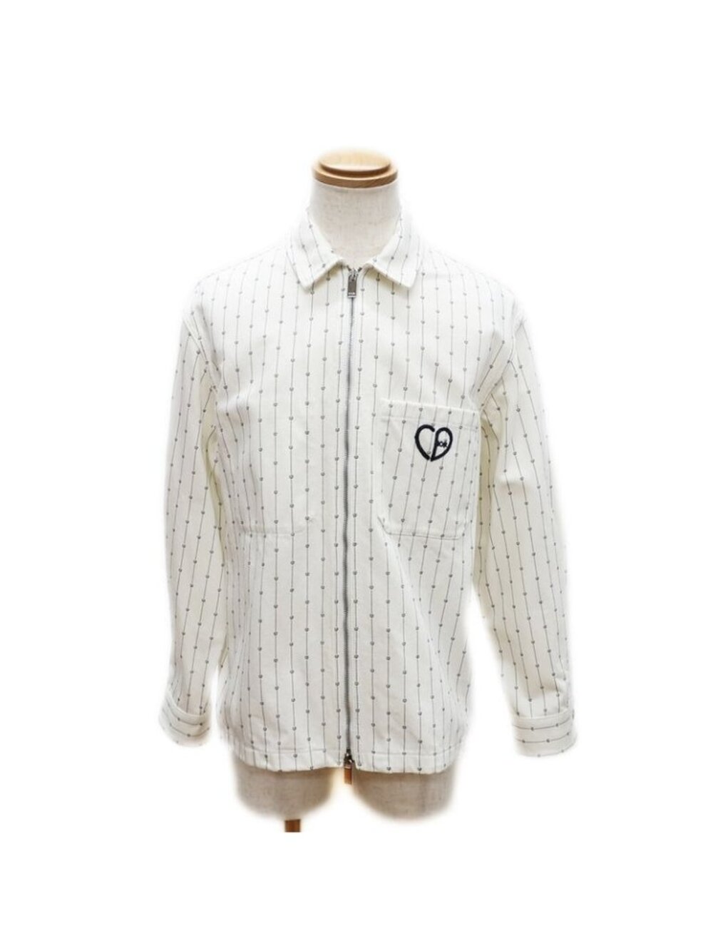 Dior Zip Jacket 213 D486 A5448 Denim White Heart Logo Size 44 Cotton